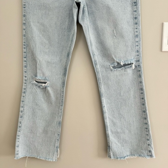ZARA RIPPED HIGH WAIST STRAIGHT LEG JEANS Light Blue 40 / US 8 - Picture 7 of 15